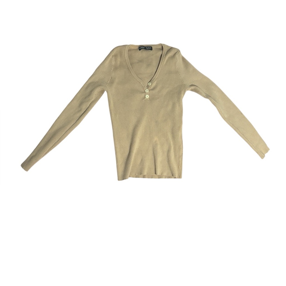 Beige Ribbed Long Sleeve Top